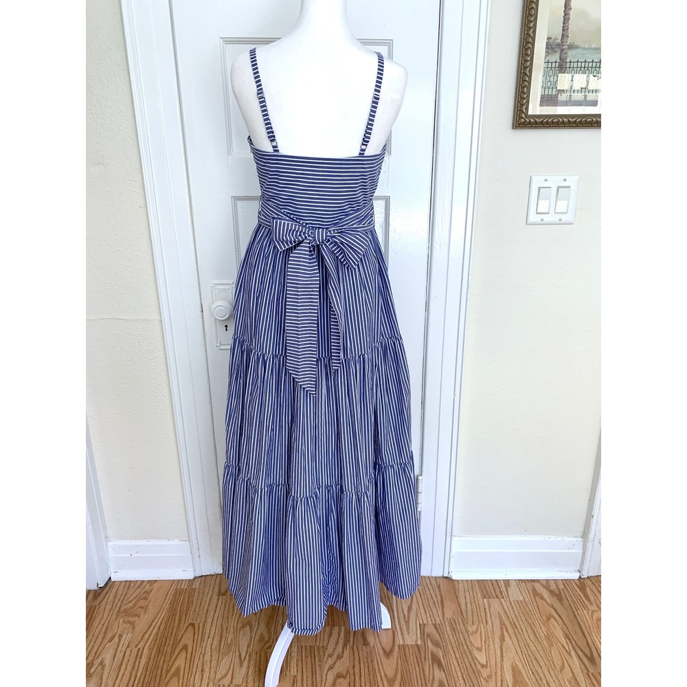 J Crew Garratt Blue White Striped Maxi Dress 00 Poplin Tiered Ruffle Coastal - Picture 6 of 16